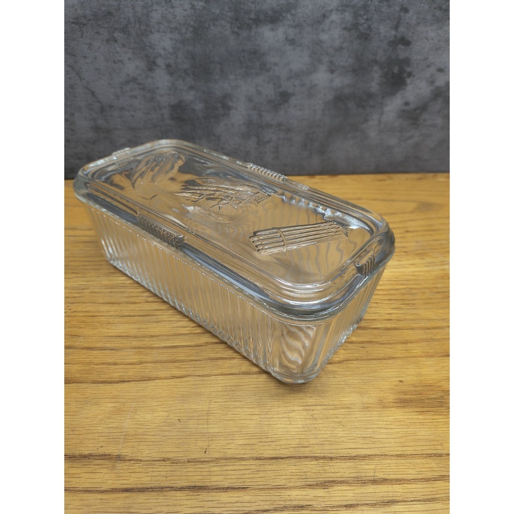 Federal Glass Embossed Vegetable Ribbed Glass Refrigerator Rectangular Dish
